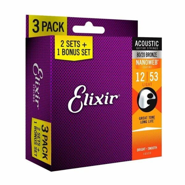 CORDA DE VIOLAO ELIXIR NW 80/20 NW LT 16539X 3PACK