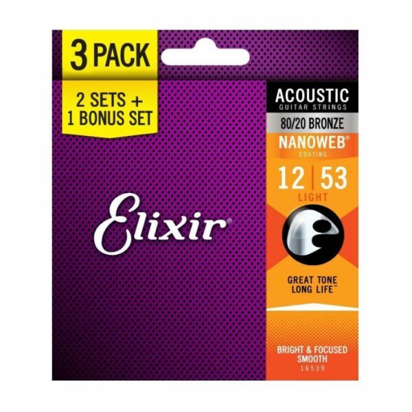 CORDA DE VIOLAO ELIXIR NW 80/20 NW LT 16539X 3PACK - Image 2